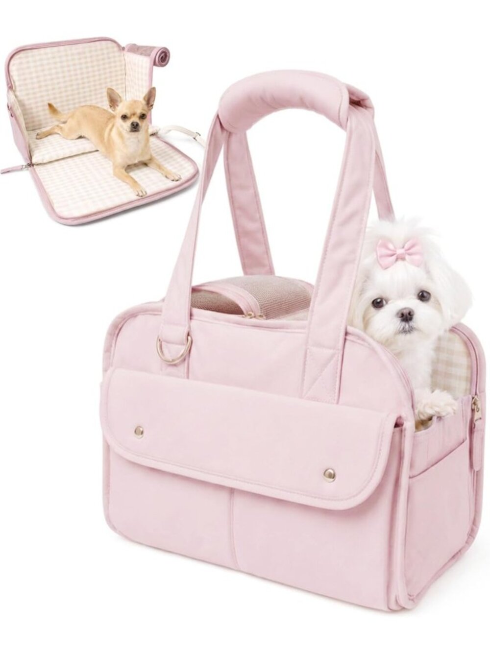 Stylish Pink Dog Purse Carrier for Small Pets - Lightweight, Travel-Friendly